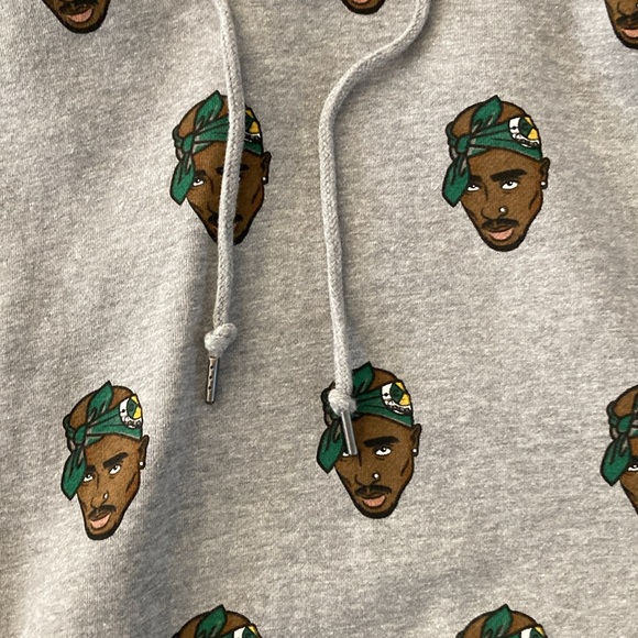 Tupac Cross Colours Hoodie Sweatshirt Size M Gray Green Brown 2Pac Tupac Shakur - Picture 4 of 7